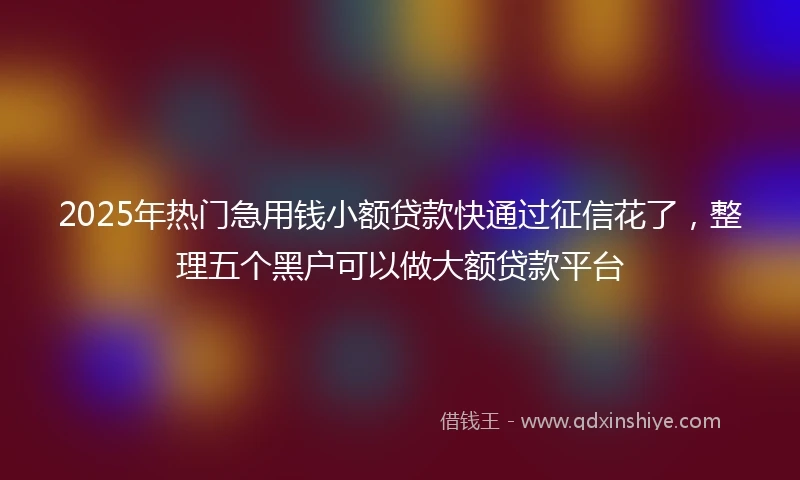 2025年热门急用钱小额贷款快通过征信花了，整理五个黑户可以做大额贷款平台