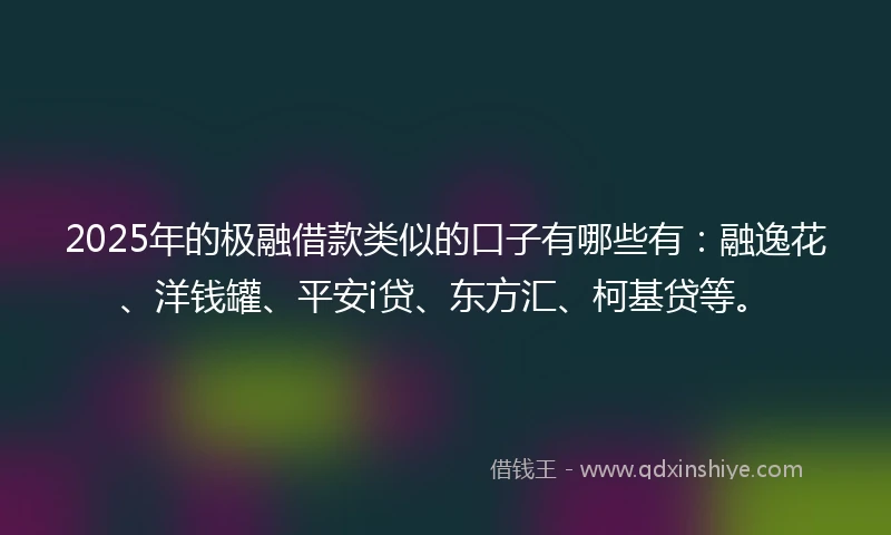 2025年的极融借款类似的口子有哪些有：融逸花、洋钱罐、平安i贷、东方汇、柯基贷等。
