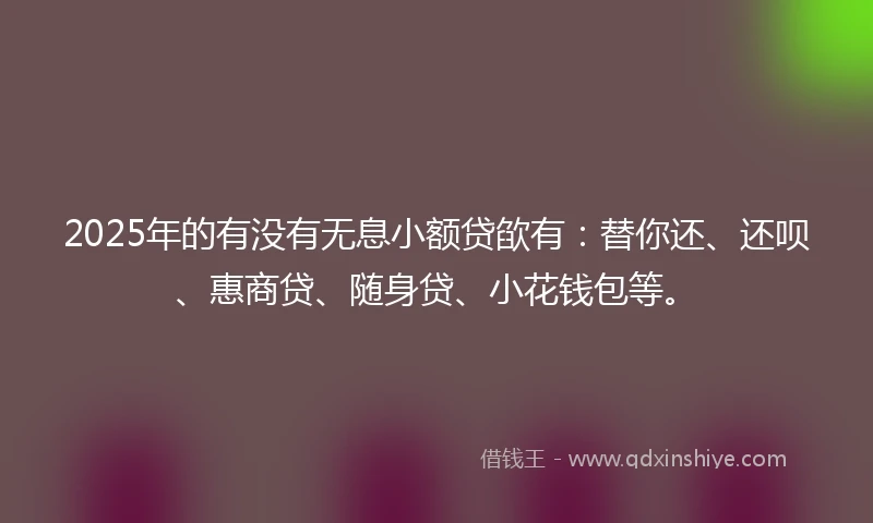 2025年的有没有无息小额贷欿有：替你还、还呗、惠商贷、随身贷、小花钱包等。
