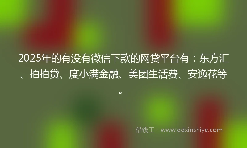 2025年的有没有微信下款的网贷平台有：东方汇、拍拍贷、度小满金融、美团生活费、安逸花等。