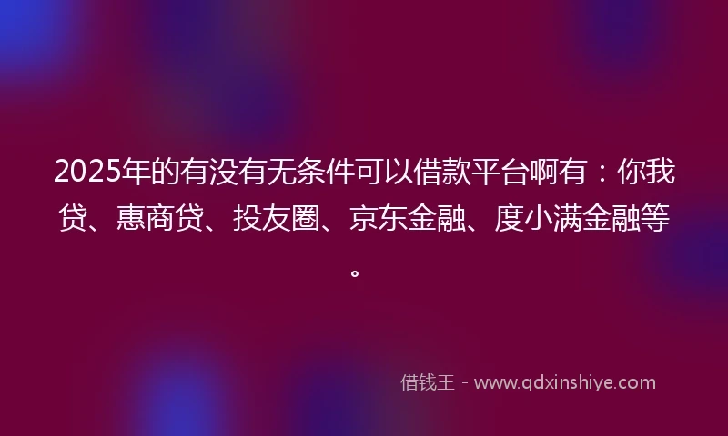 2025年的有没有无条件可以借款平台啊有：你我贷、惠商贷、投友圈、京东金融、度小满金融等。