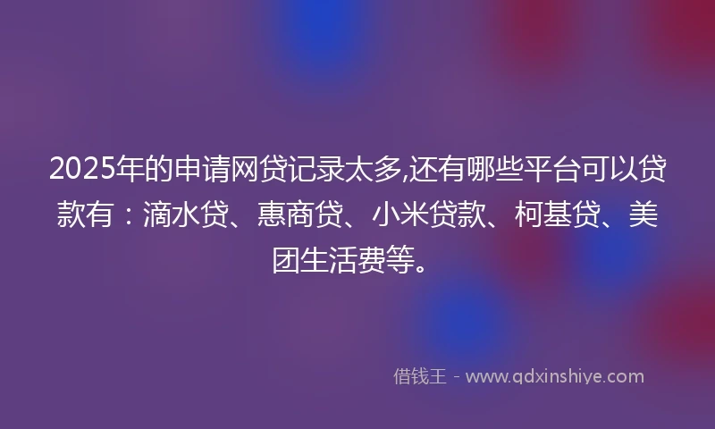 2025年的申请网贷记录太多,还有哪些平台可以贷款有：滴水贷、惠商贷、小米贷款、柯基贷、美团生活费等。