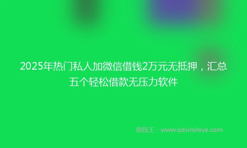 2025年热门私人加微信借钱2万元无抵押，汇总五个轻松借款无压力软件