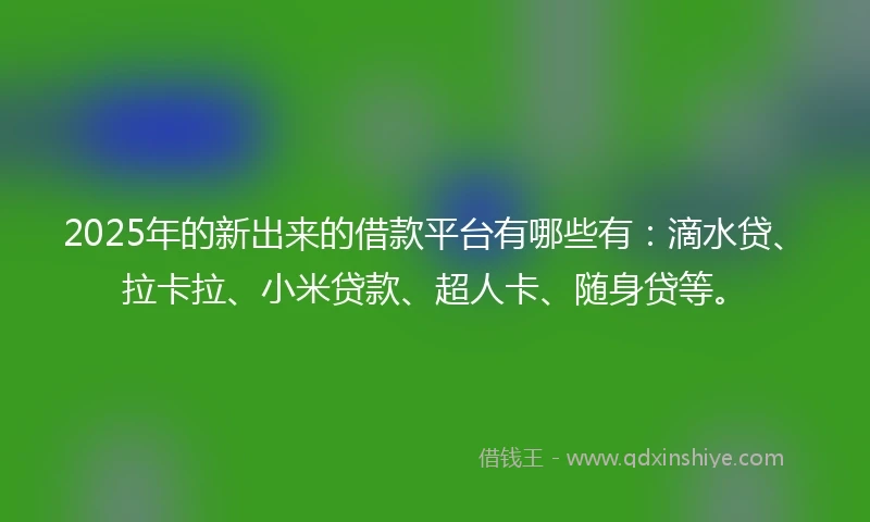 2025年的新出来的借款平台有哪些有：滴水贷、拉卡拉、小米贷款、超人卡、随身贷等。