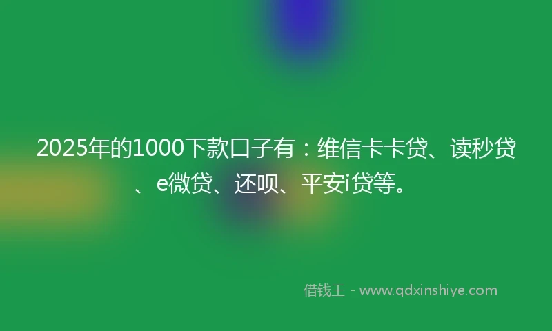 2025年的1000下款口子有：维信卡卡贷、读秒贷、e微贷、还呗、平安i贷等。