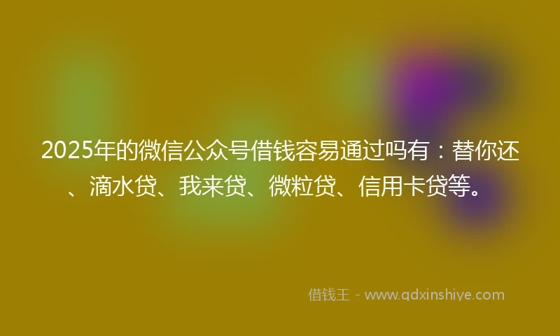 2025年的微信公众号借钱容易通过吗有：替你还、滴水贷、我来贷、微粒贷、信用卡贷等。