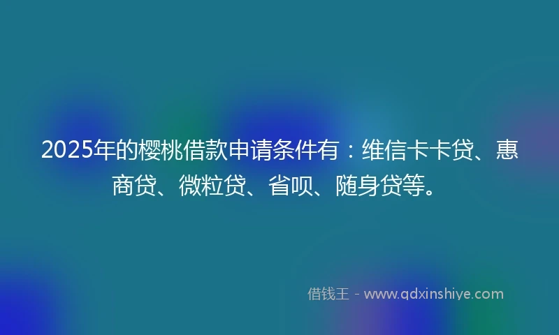 2025年的樱桃借款申请条件有：维信卡卡贷、惠商贷、微粒贷、省呗、随身贷等。