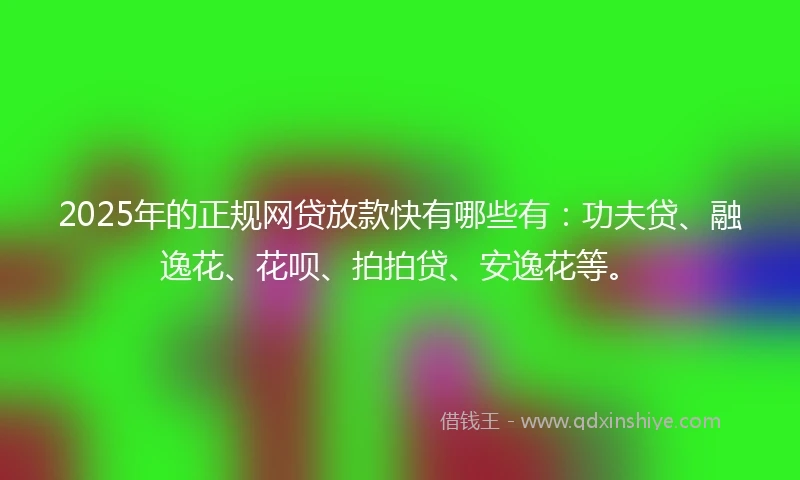 2025年的正规网贷放款快有哪些有：功夫贷、融逸花、花呗、拍拍贷、安逸花等。