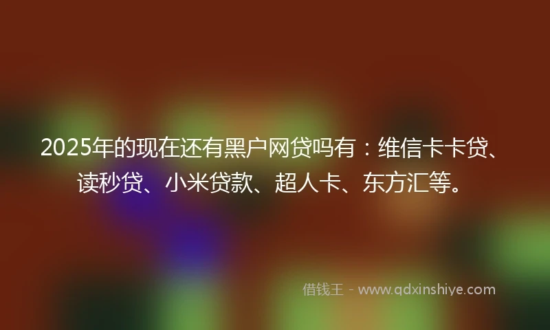 2025年的现在还有黑户网贷吗有：维信卡卡贷、读秒贷、小米贷款、超人卡、东方汇等。