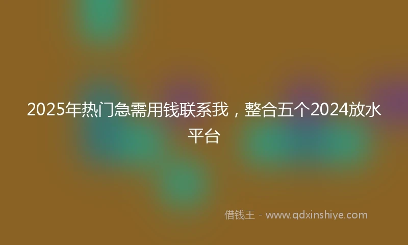 2025年热门急需用钱联系我，整合五个2024放水平台