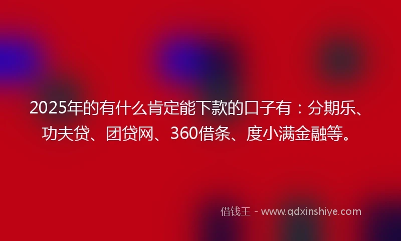 2025年的有什么肯定能下款的口子有：分期乐、功夫贷、团贷网、360借条、度小满金融等。