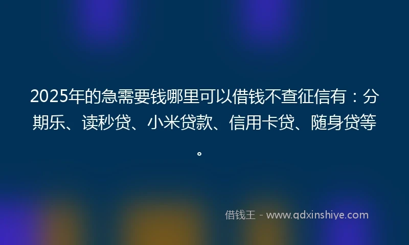 2025年的急需要钱哪里可以借钱不查征信有：分期乐、读秒贷、小米贷款、信用卡贷、随身贷等。