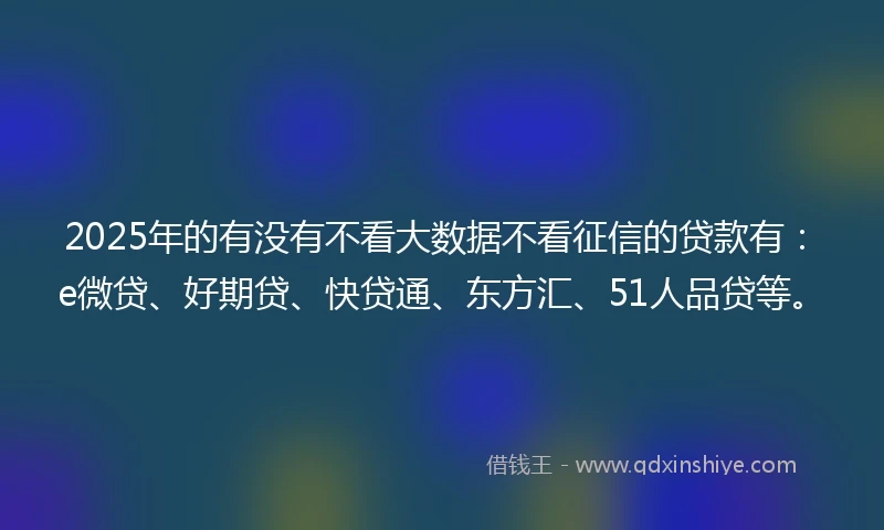 2025年的有没有不看大数据不看征信的贷款有：e微贷、好期贷、快贷通、东方汇、51人品贷等。