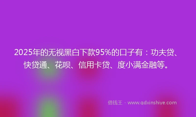 2025年的无视黑白下款95%的口子有：功夫贷、快贷通、花呗、信用卡贷、度小满金融等。