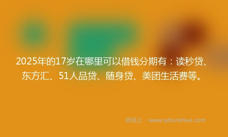 2025年的17岁在哪里可以借钱分期有：读秒贷、东方汇、51人品贷、随身贷、美团生活费等。