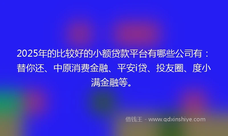 2025年的比较好的小额贷款平台有哪些公司有：替你还、中原消费金融、平安i贷、投友圈、度小满金融等。