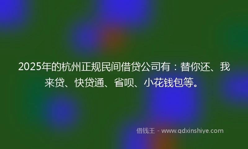 2025年的杭州正规民间借贷公司有：替你还、我来贷、快贷通、省呗、小花钱包等。