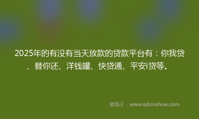 2025年的有没有当天放款的贷款平台有：你我贷、替你还、洋钱罐、快贷通、平安i贷等。