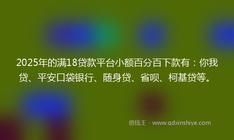 2025年的满18贷款平台小额百分百下款有:你我贷、平安口袋银行、随身贷、省呗、柯基贷等。