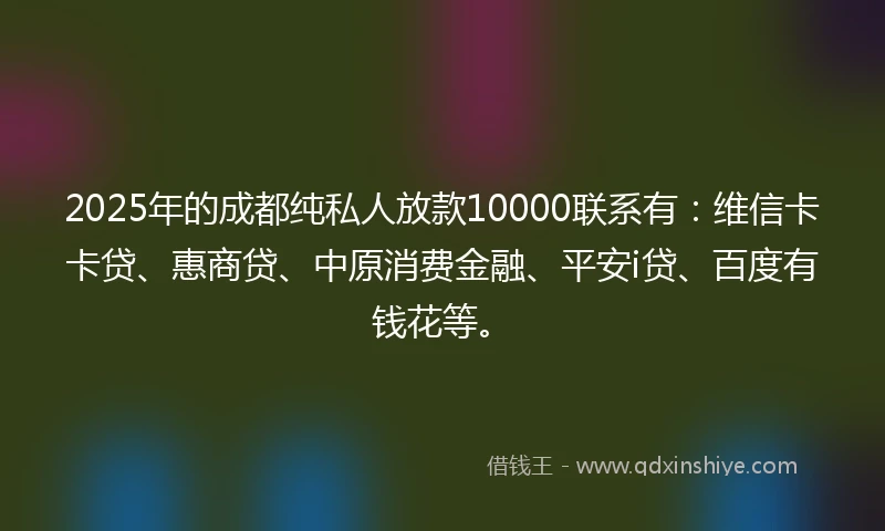 2025年的成都纯私人放款10000联系有：维信卡卡贷、惠商贷、中原消费金融、平安i贷、百度有钱花等。