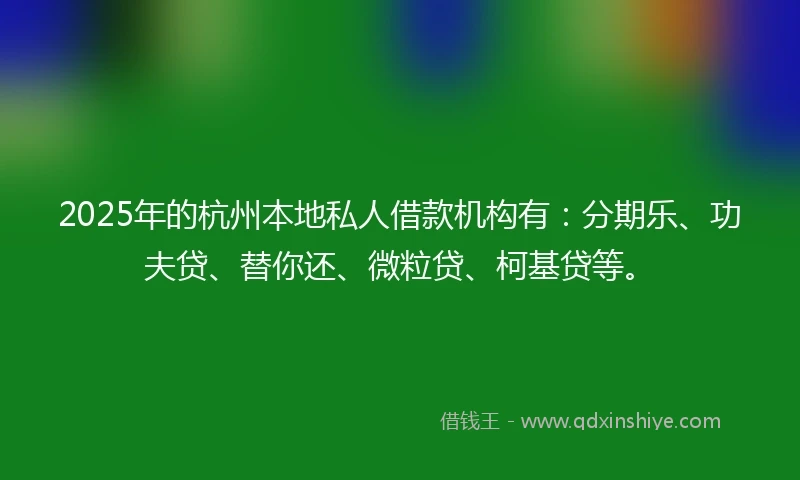 2025年的杭州本地私人借款机构有：分期乐、功夫贷、替你还、微粒贷、柯基贷等。