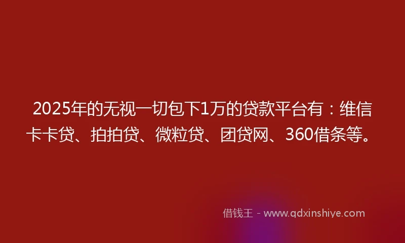 2025年的无视一切包下1万的贷款平台有：维信卡卡贷、拍拍贷、微粒贷、团贷网、360借条等。