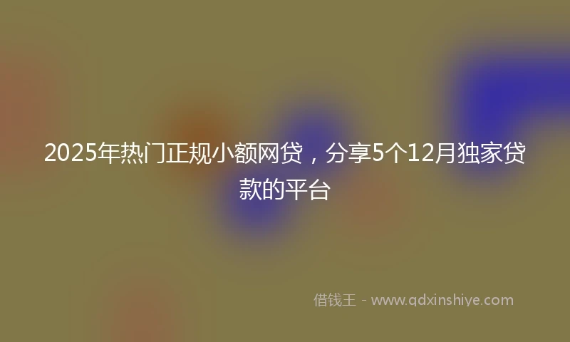 2025年热门正规小额网贷，分享5个12月独家贷款的平台