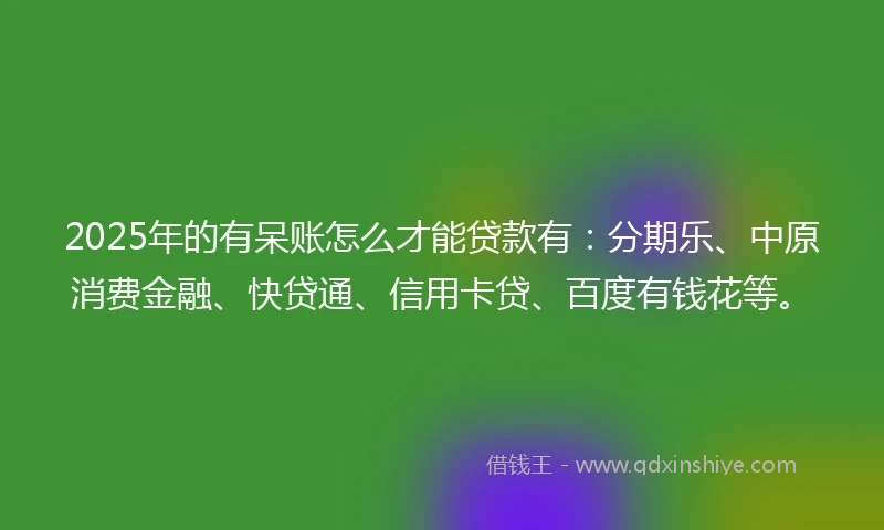 2025年的有呆账怎么才能贷款有：分期乐、中原消费金融、快贷通、信用卡贷、百度有钱花等。