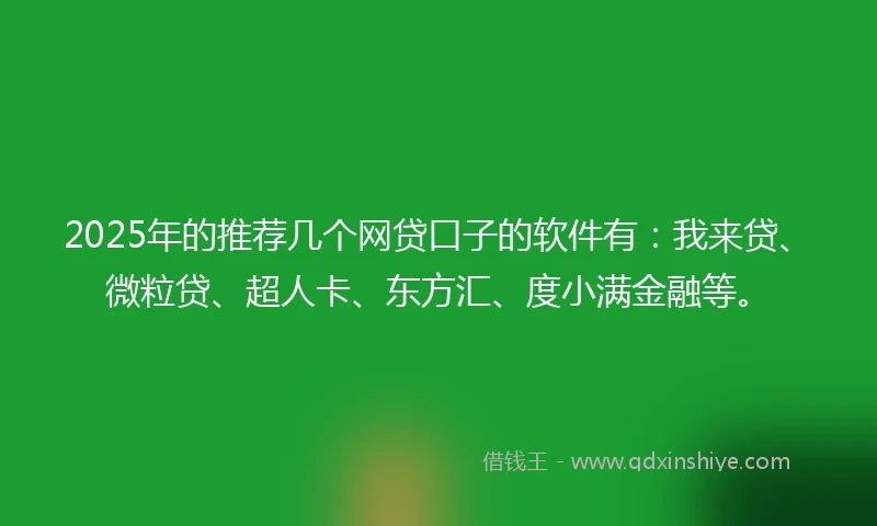 2025年的推荐几个网贷口子的软件有：我来贷、微粒贷、超人卡、东方汇、度小满金融等。
