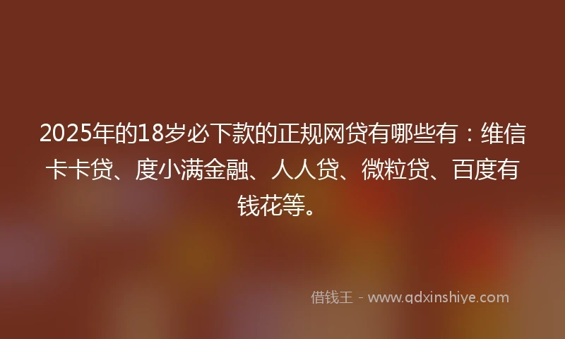 2025年的18岁必下款的正规网贷有哪些有：维信卡卡贷、度小满金融、人人贷、微粒贷、百度有钱花等。