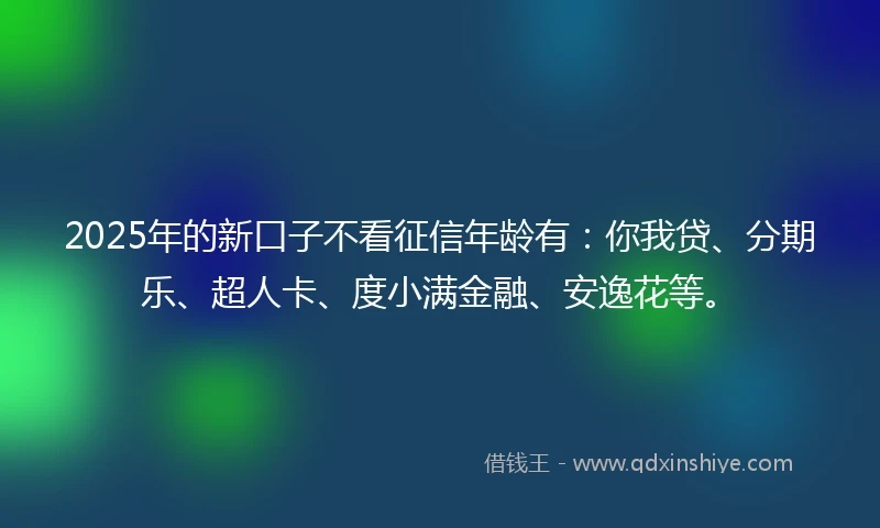 2025年的新口子不看征信年龄有：你我贷、分期乐、超人卡、度小满金融、安逸花等。