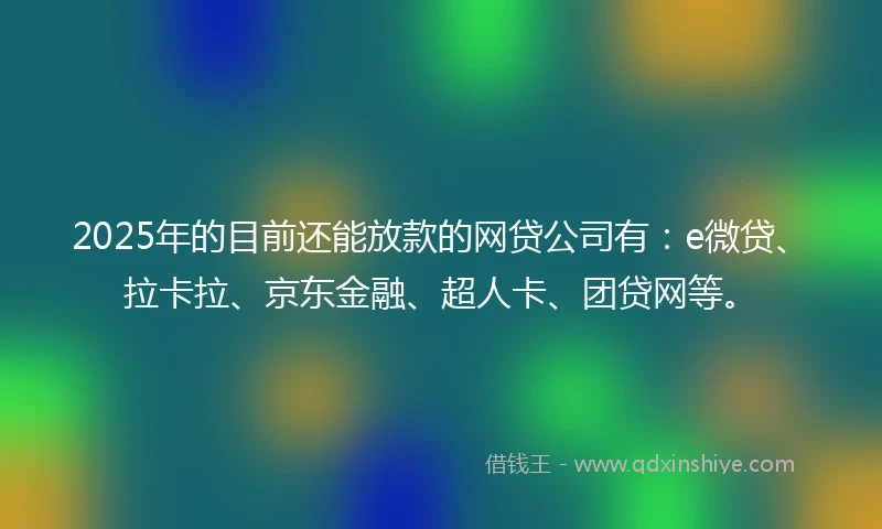 2025年的目前还能放款的网贷公司有：e微贷、拉卡拉、京东金融、超人卡、团贷网等。
