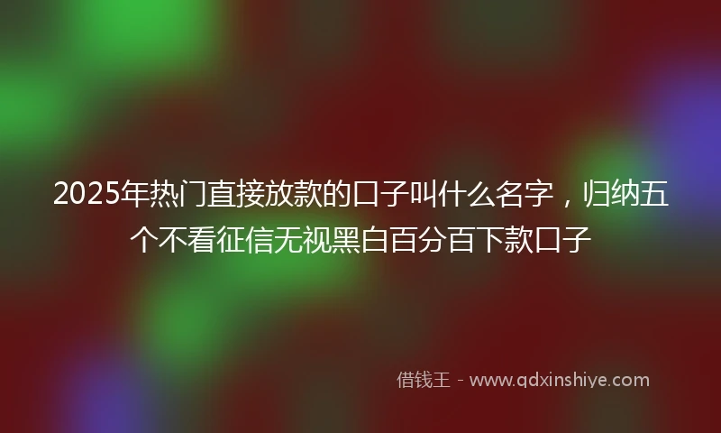 2025年热门直接放款的口子叫什么名字，归纳五个不看征信无视黑白百分百下款口子