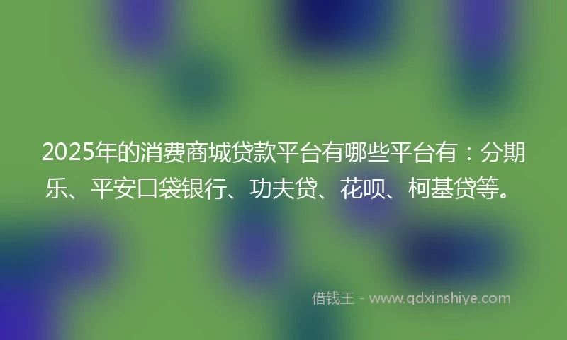 2025年的消费商城贷款平台有哪些平台有：分期乐、平安口袋银行、功夫贷、花呗、柯基贷等。
