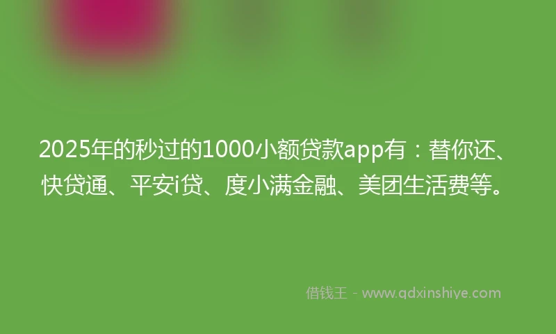 2025年的秒过的1000小额贷款app有：替你还、快贷通、平安i贷、度小满金融、美团生活费等。