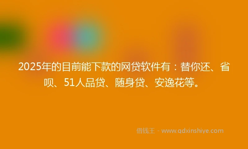 2025年的目前能下款的网贷软件有：替你还、省呗、51人品贷、随身贷、安逸花等。
