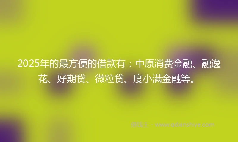 2025年的最方便的借款有：中原消费金融、融逸花、好期贷、微粒贷、度小满金融等。