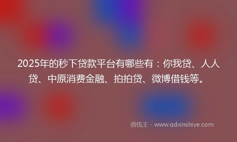 2025年的秒下贷款平台有哪些有：你我贷、人人贷、中原消费金融、拍拍贷、微博借钱等。