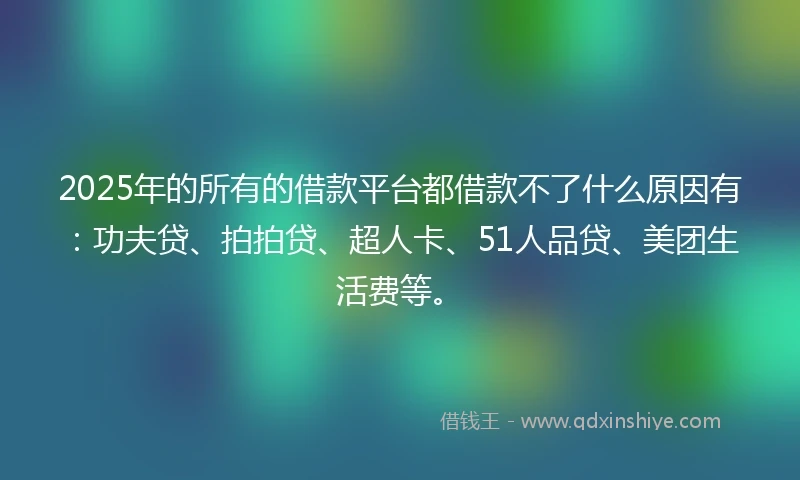 2025年的所有的借款平台都借款不了什么原因有：功夫贷、拍拍贷、超人卡、51人品贷、美团生活费等。