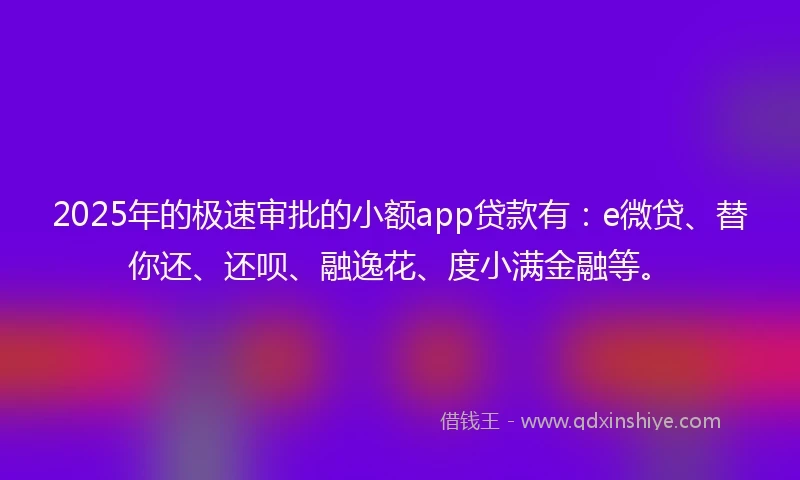2025年的极速审批的小额app贷款有：e微贷、替你还、还呗、融逸花、度小满金融等。
