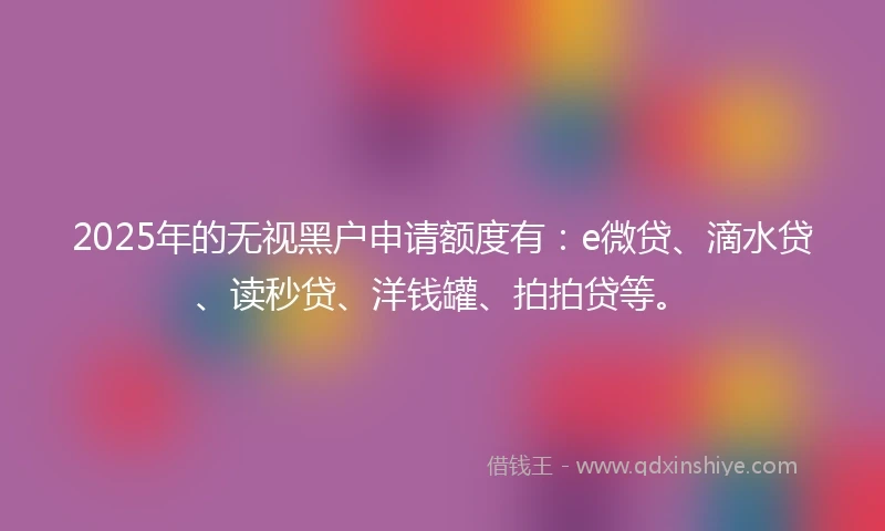 2025年的无视黑户申请额度有：e微贷、滴水贷、读秒贷、洋钱罐、拍拍贷等。