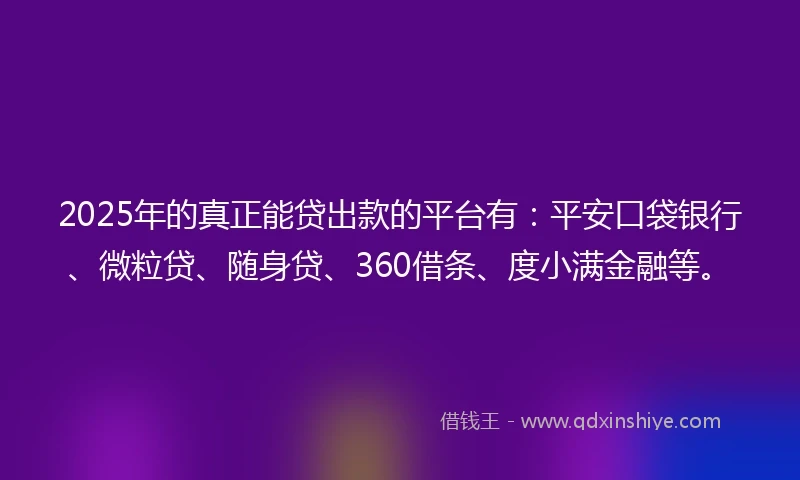2025年的真正能贷出款的平台有：平安口袋银行、微粒贷、随身贷、360借条、度小满金融等。