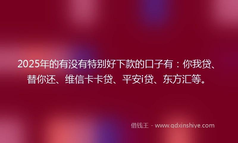 2025年的有没有特别好下款的口子有：你我贷、替你还、维信卡卡贷、平安i贷、东方汇等。