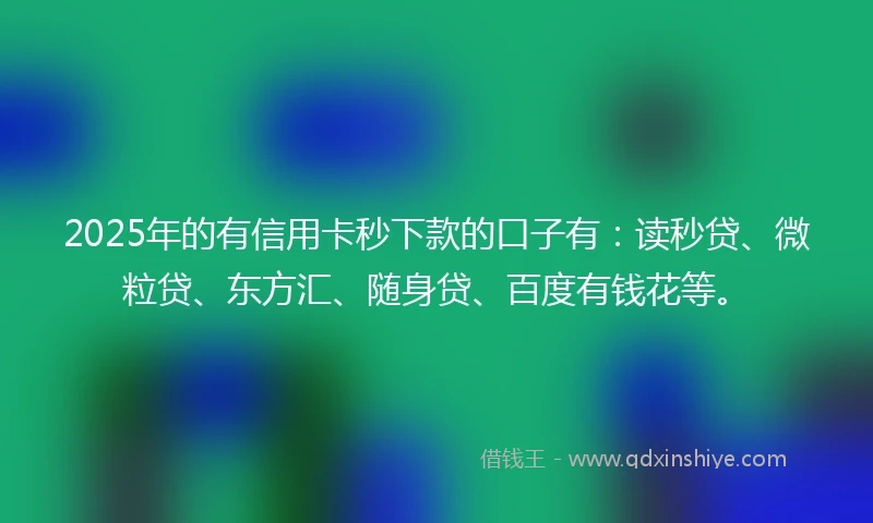 2025年的有信用卡秒下款的口子有：读秒贷、微粒贷、东方汇、随身贷、百度有钱花等。