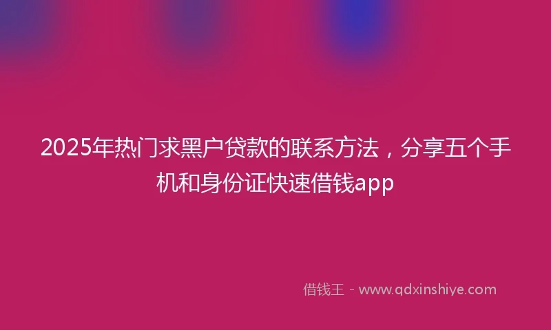 2025年热门求黑户贷款的联系方法，分享五个手机和身份证快速借钱app