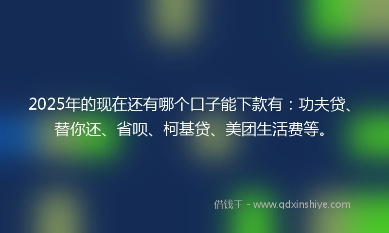 2025年的现在还有哪个口子能下款有：功夫贷、替你还、省呗、柯基贷、美团生活费等。