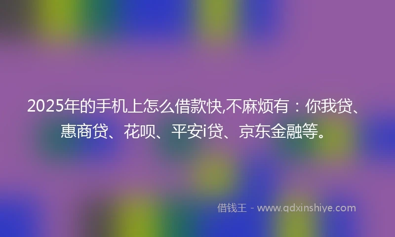 2025年的手机上怎么借款快,不麻烦有：你我贷、惠商贷、花呗、平安i贷、京东金融等。