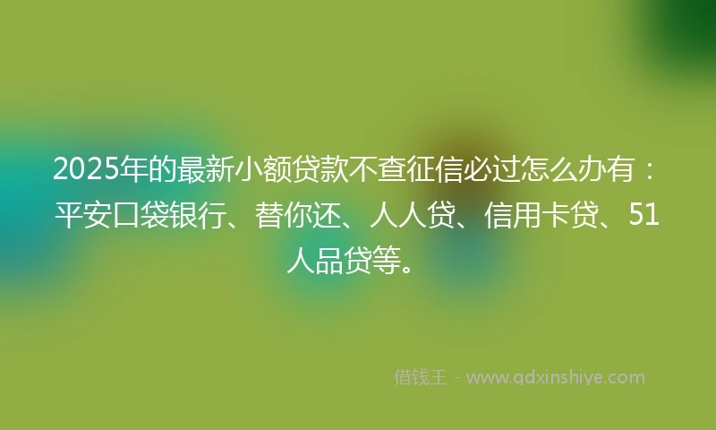 2025年的最新小额贷款不查征信必过怎么办有：平安口袋银行、替你还、人人贷、信用卡贷、51人品贷等。