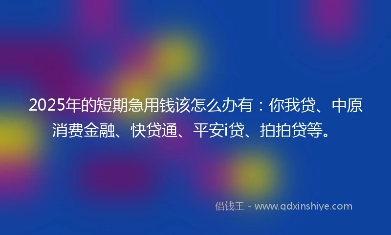 2025年的短期急用钱该怎么办有:你我贷、中原消费金融、快贷通、平安i贷、拍拍贷等。