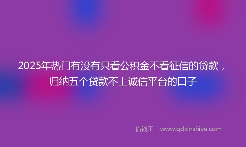 2025年热门有没有只看公积金不看征信的贷款，归纳五个贷款不上诚信平台的口子